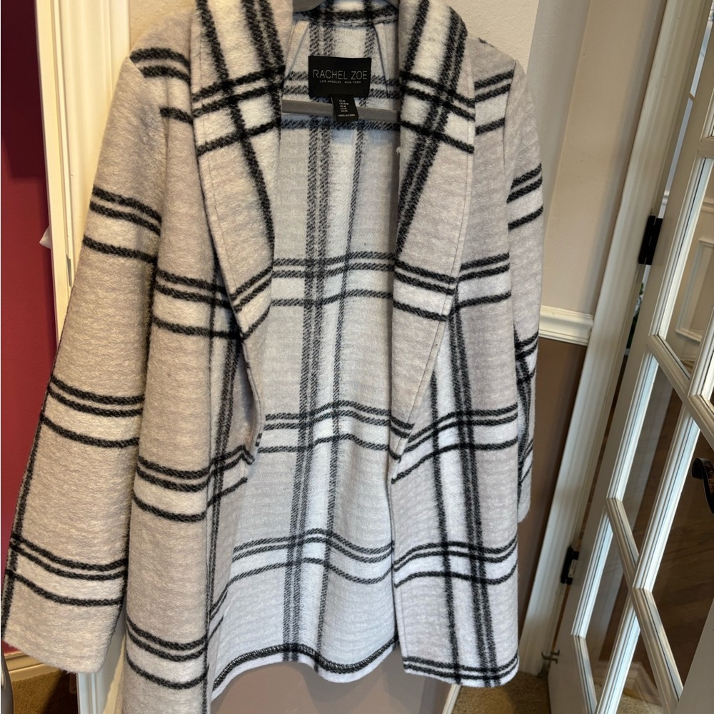 Rachel Zoe Plaid Car Coat Wool Blend Size Medium